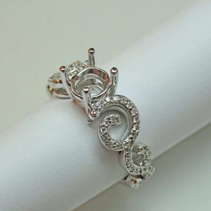 White Gold Diamond Swirly Semi-Mounting (D1215)