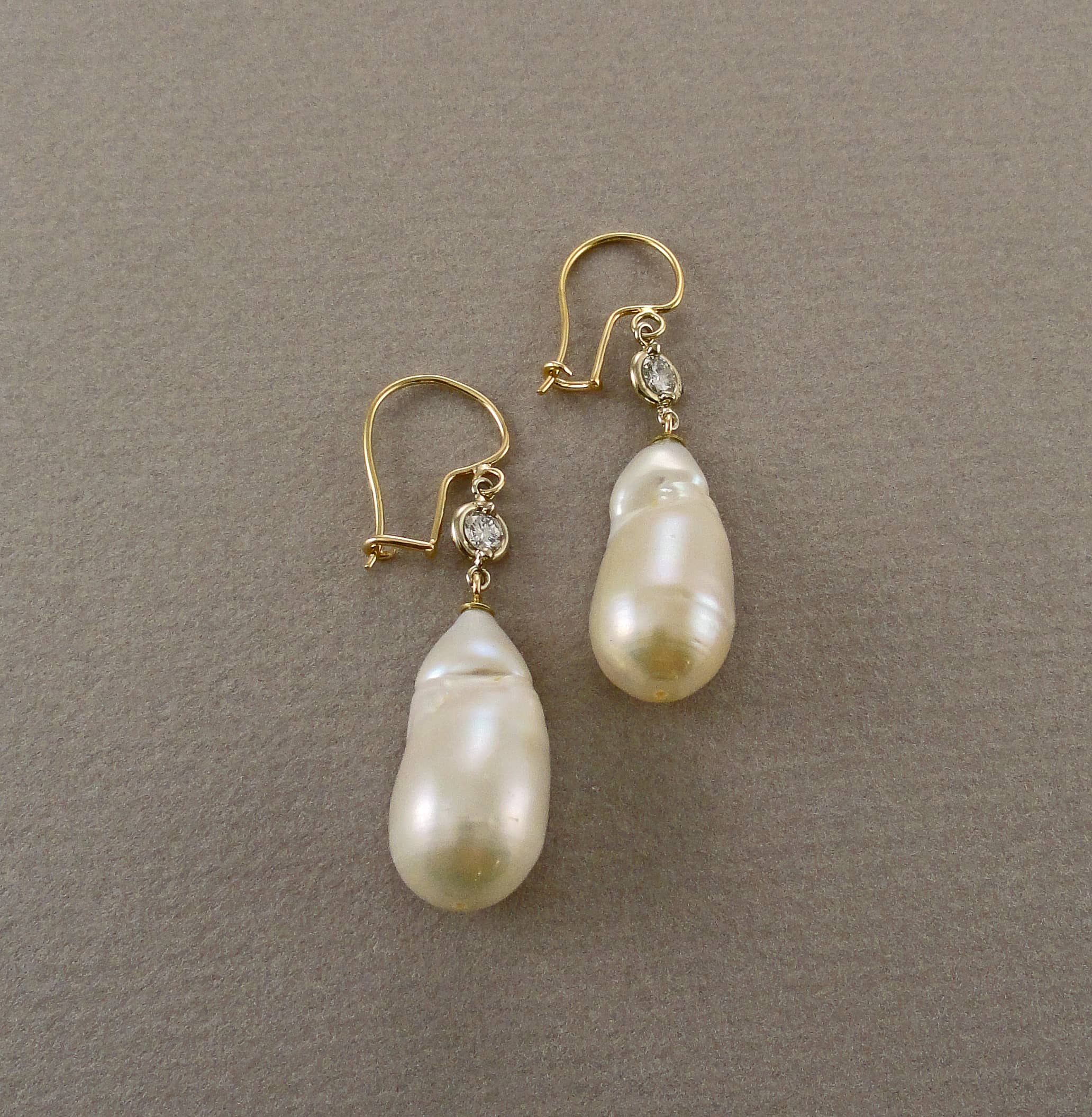 Baroque Pearl Diamond Dangle Earrings (E2557)