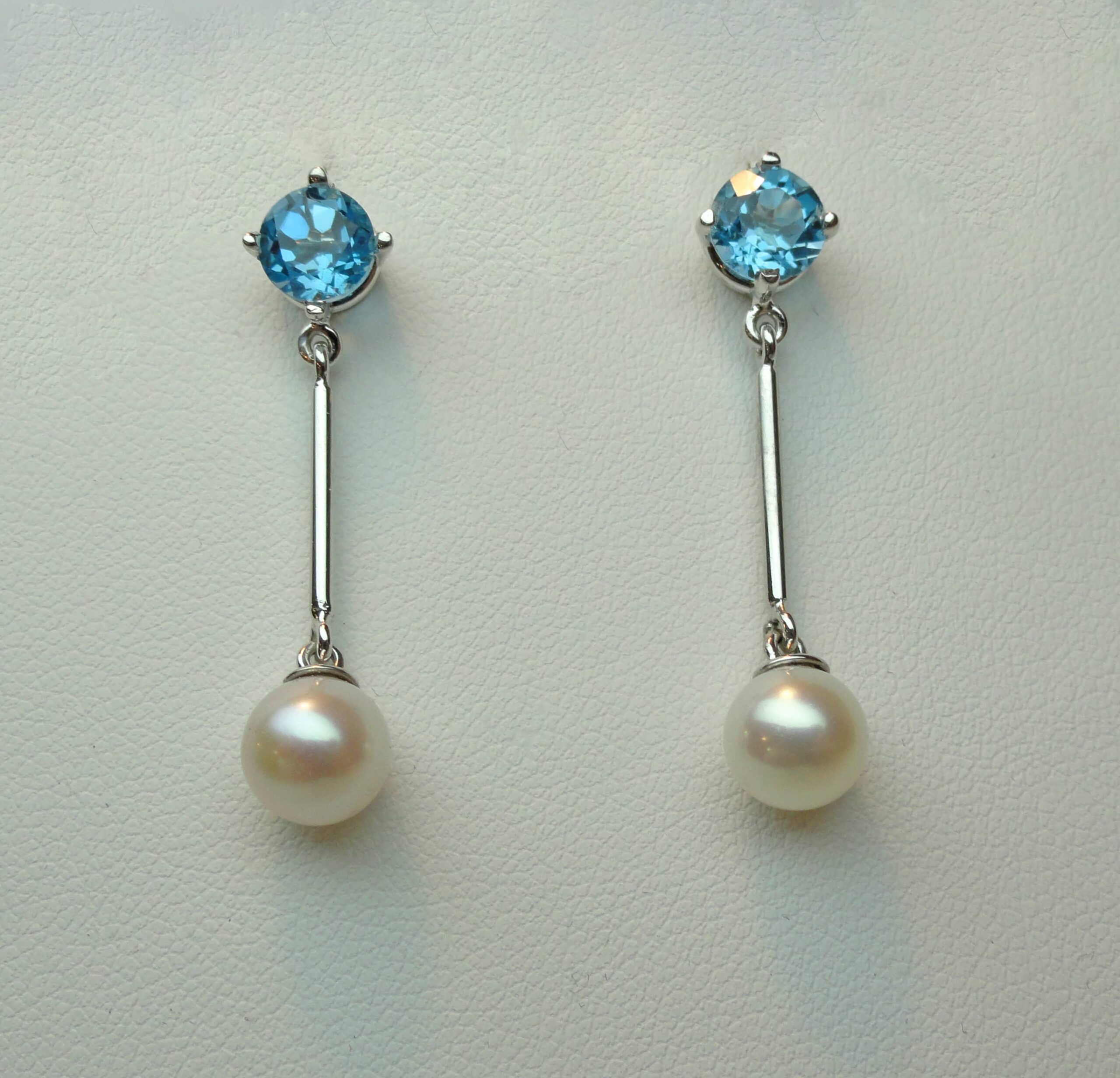 Blue Topaz, Pearl Dangle Earrings