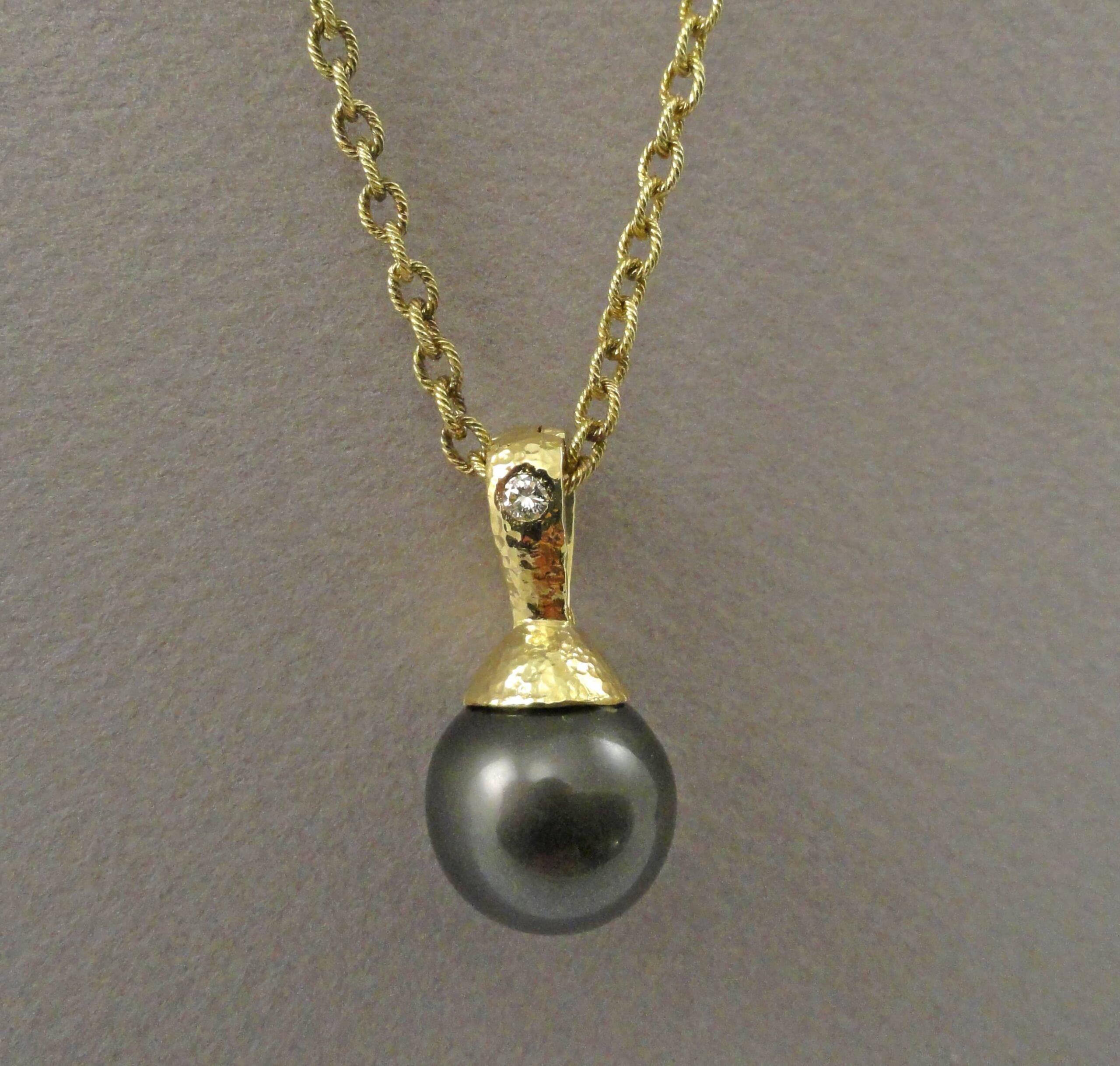 Hammered Gold Pearl Pendant