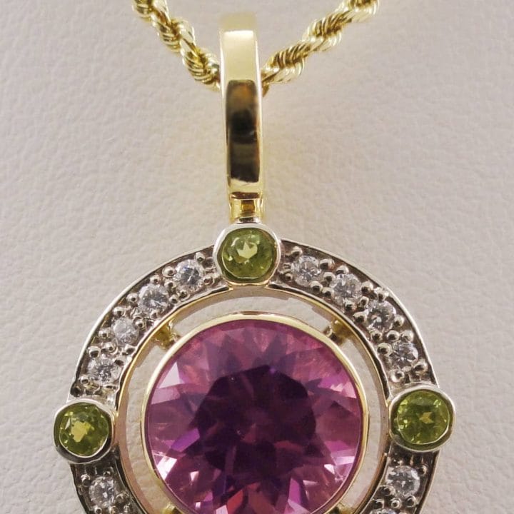 Tourmaline, Peridot and Diamond Halo Pendant (P1602)