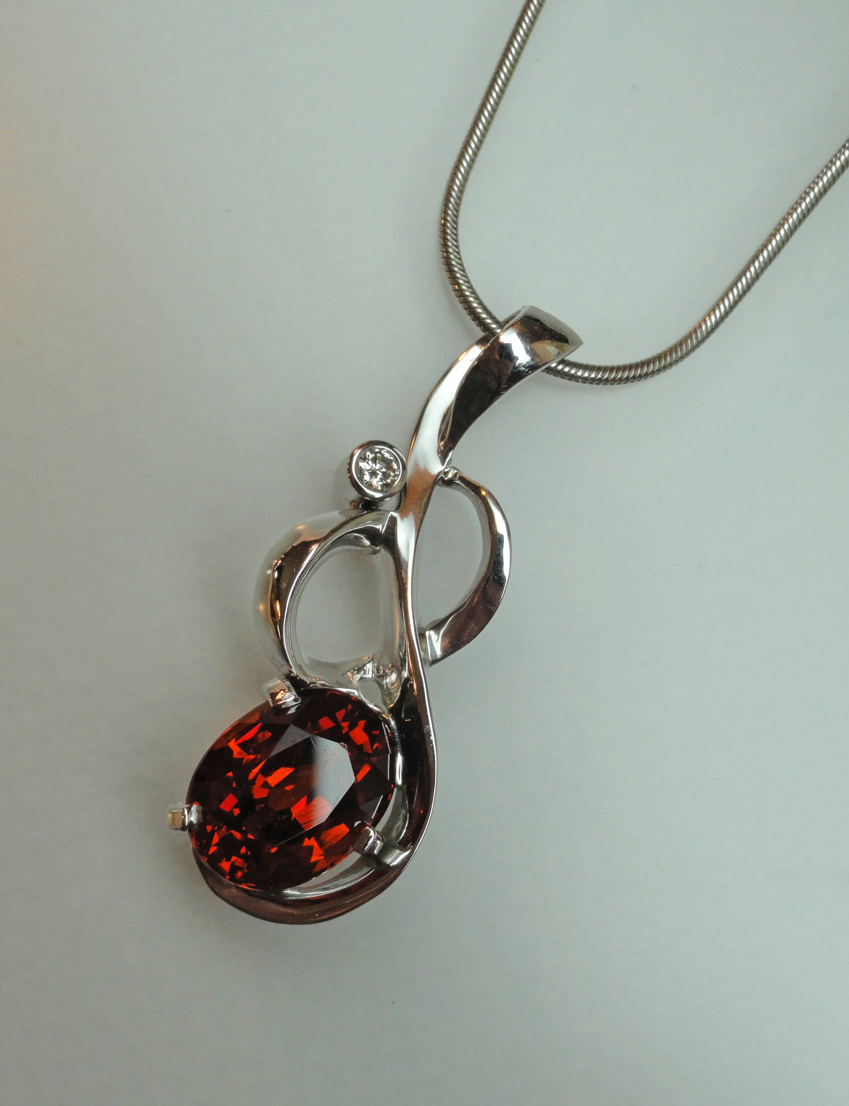 Organic Swirling Pendant Design, Spessartine Garnet and Diamond (P1737)