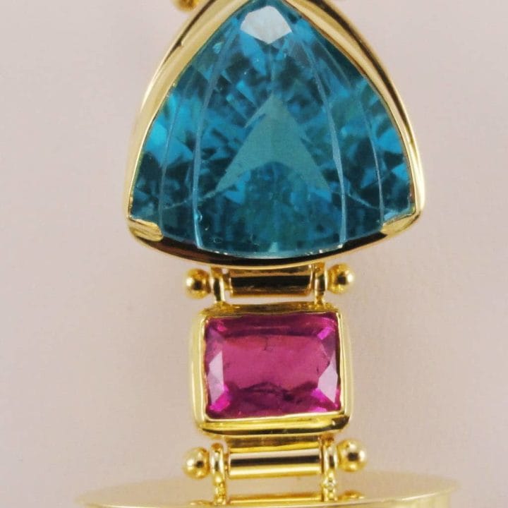 Blue Topaz, Pink Tourmaline, Rose Quartz Pendant (P983)