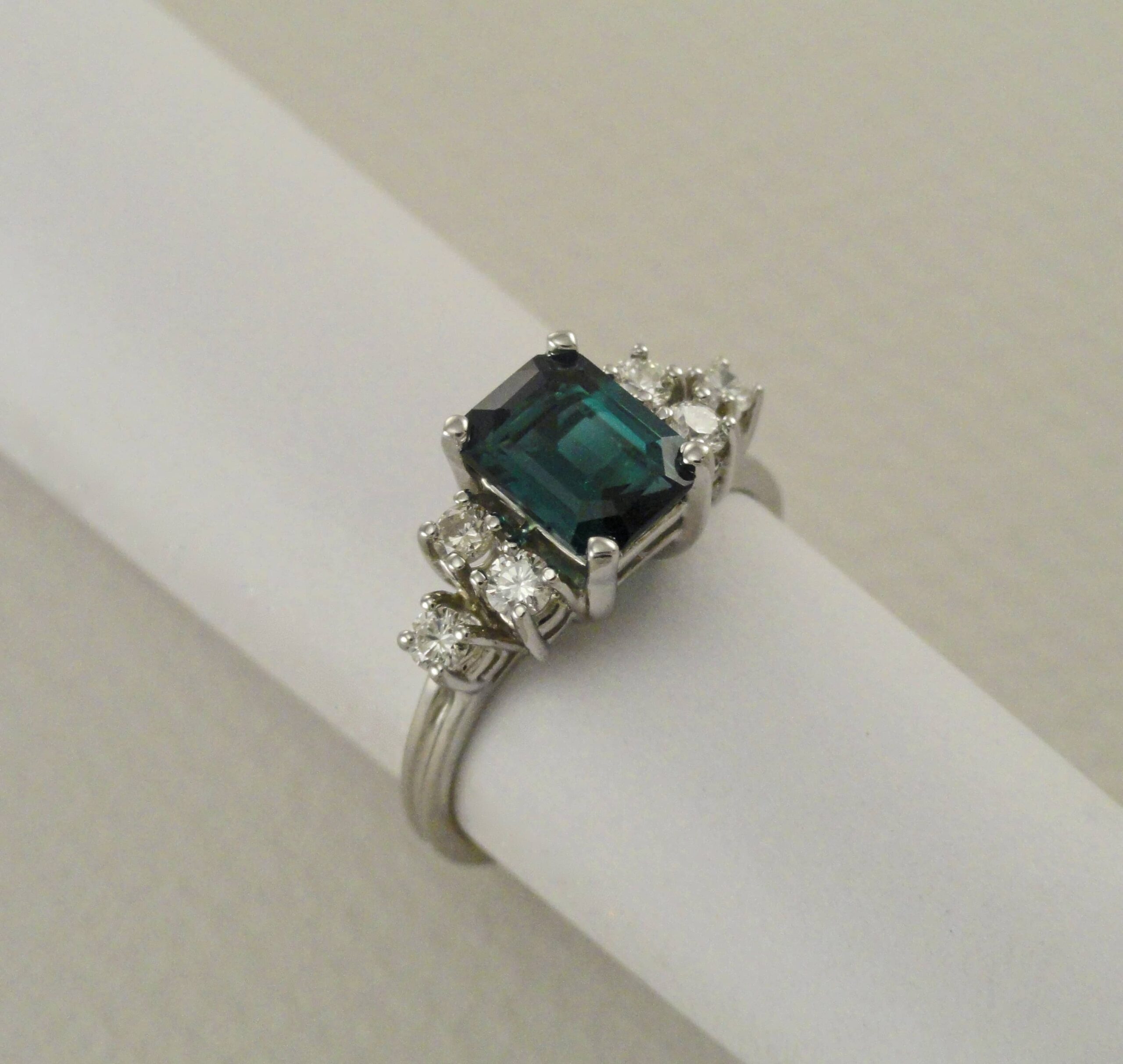 Blue-Green Tourmaline Diamond Traditional Ring
