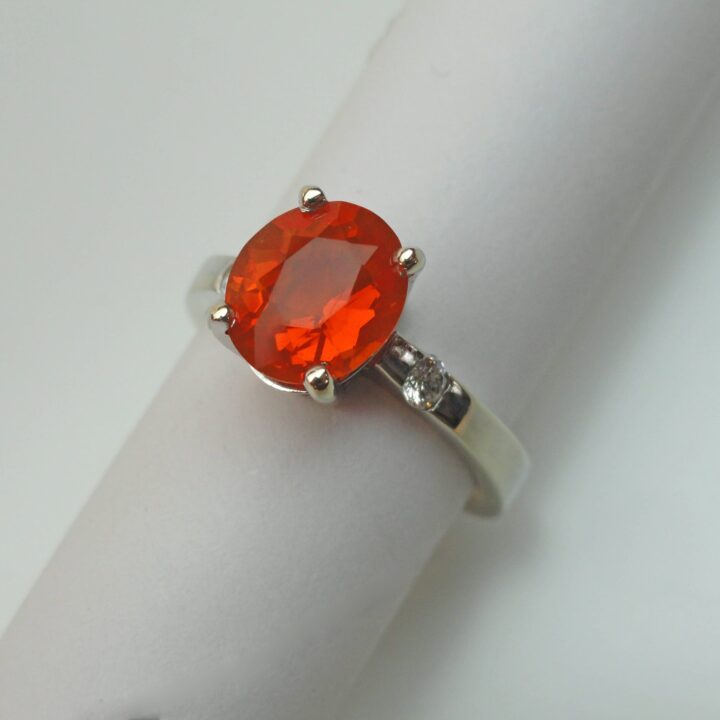 Simple and Clean Fire Opal Ring with Diamonds