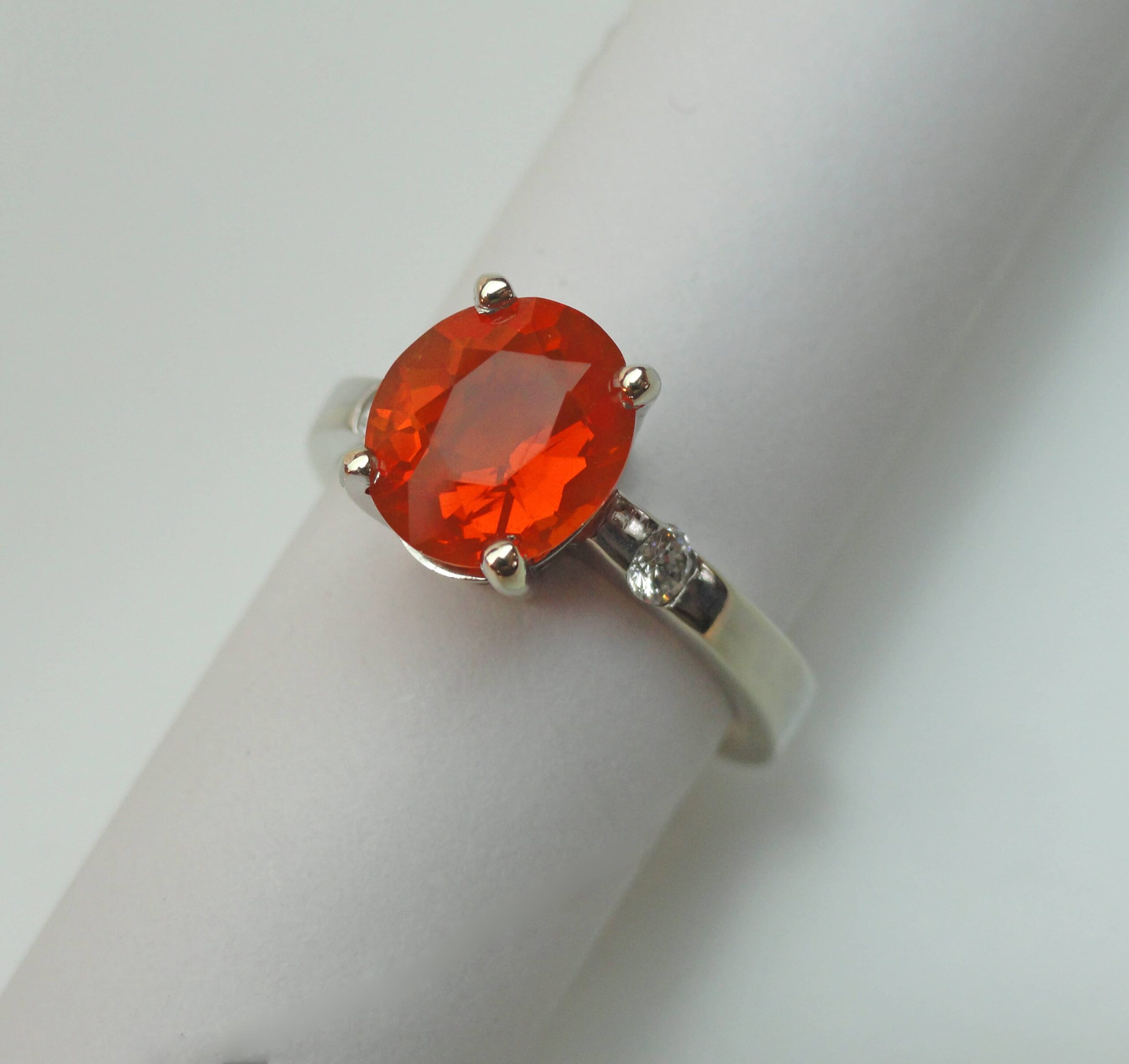 Simple and Clean Fire Opal Ring with Diamonds