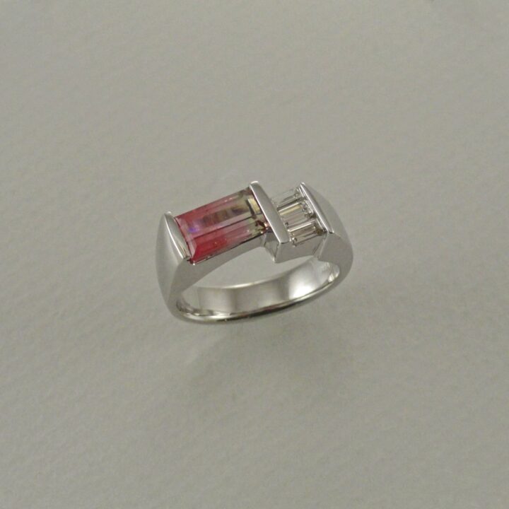 Bicolor Tourmaline Geometric Ring