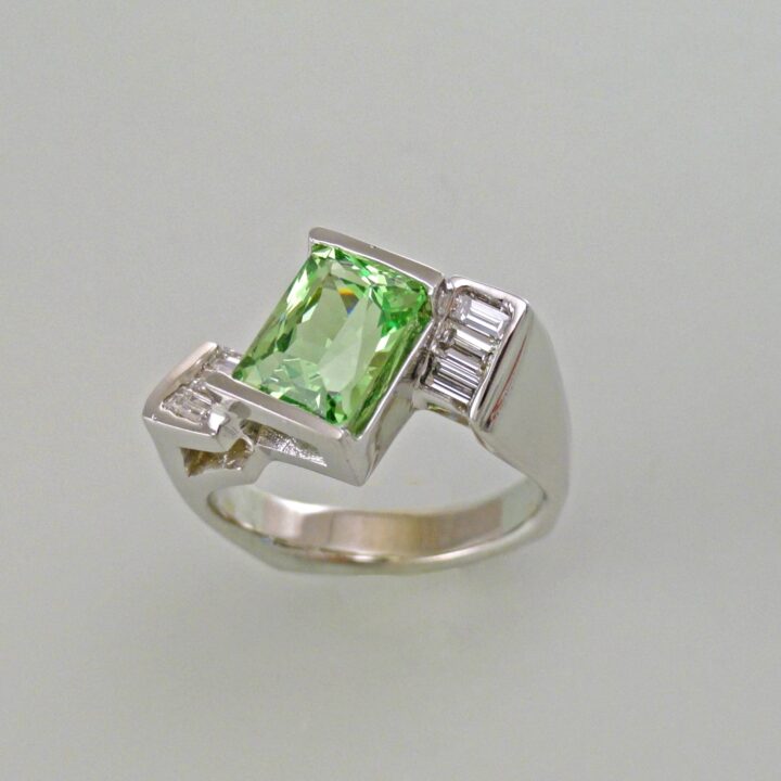 Minty Green Garnet Diamond Ring