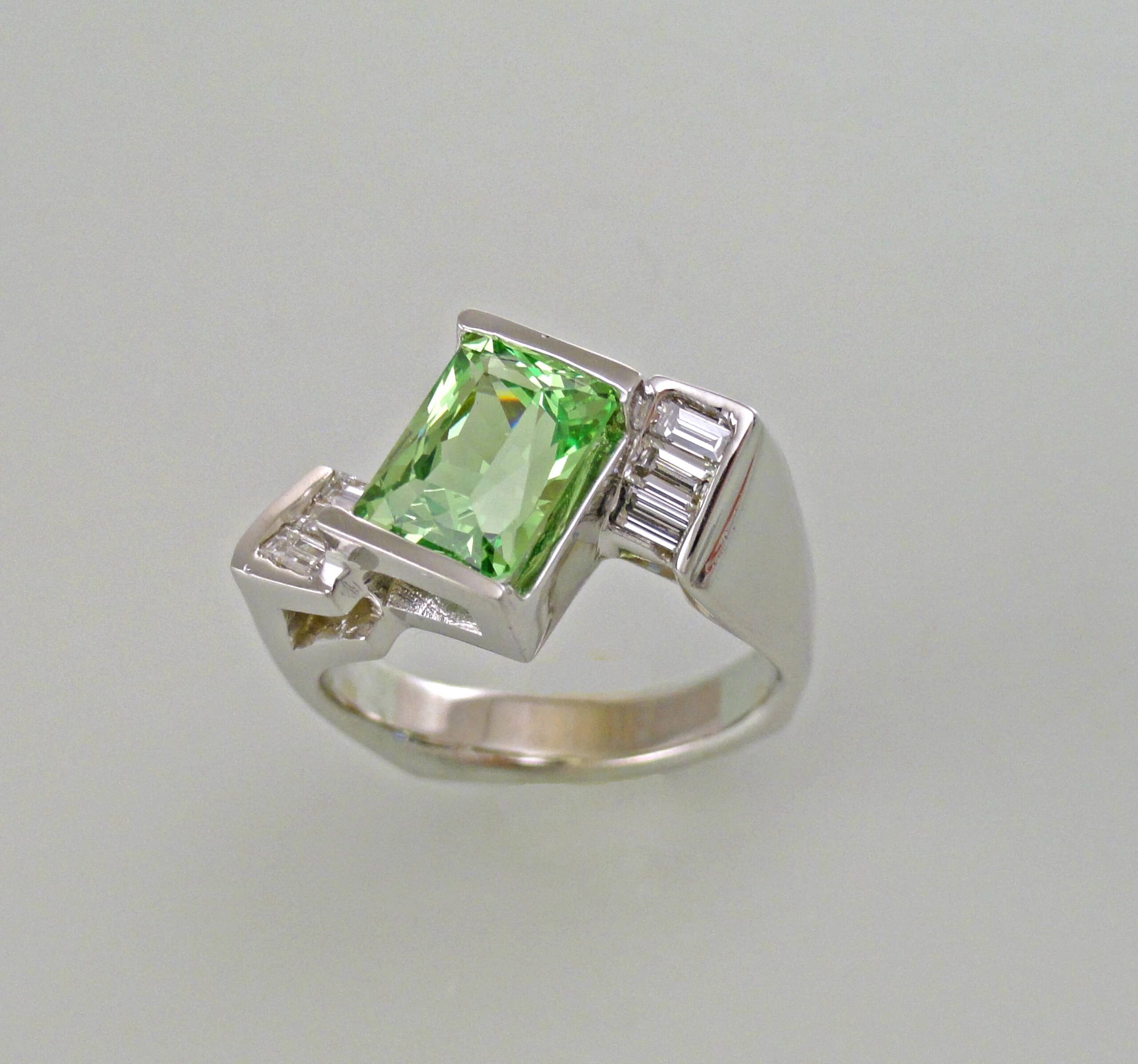 Minty Green Garnet Diamond Ring