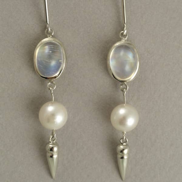 Rainbow Moonstone and Cultured Pearl Earrings