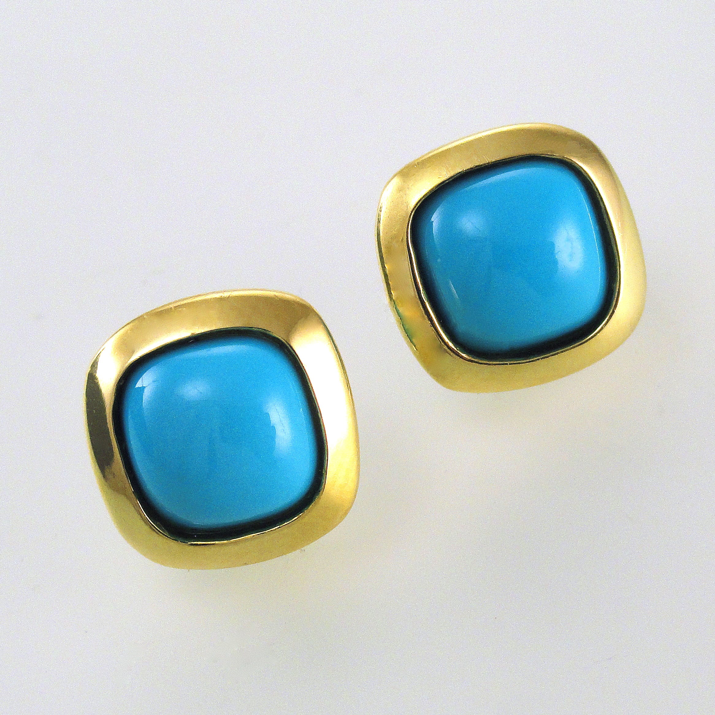 Cushion Cabochon Turquoise Earrings (E2376)