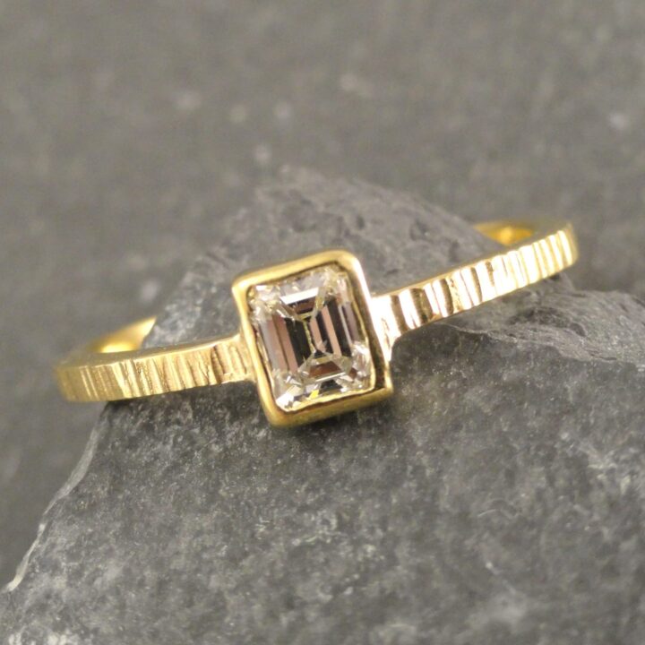 Emerald cut diamond tiny stackable