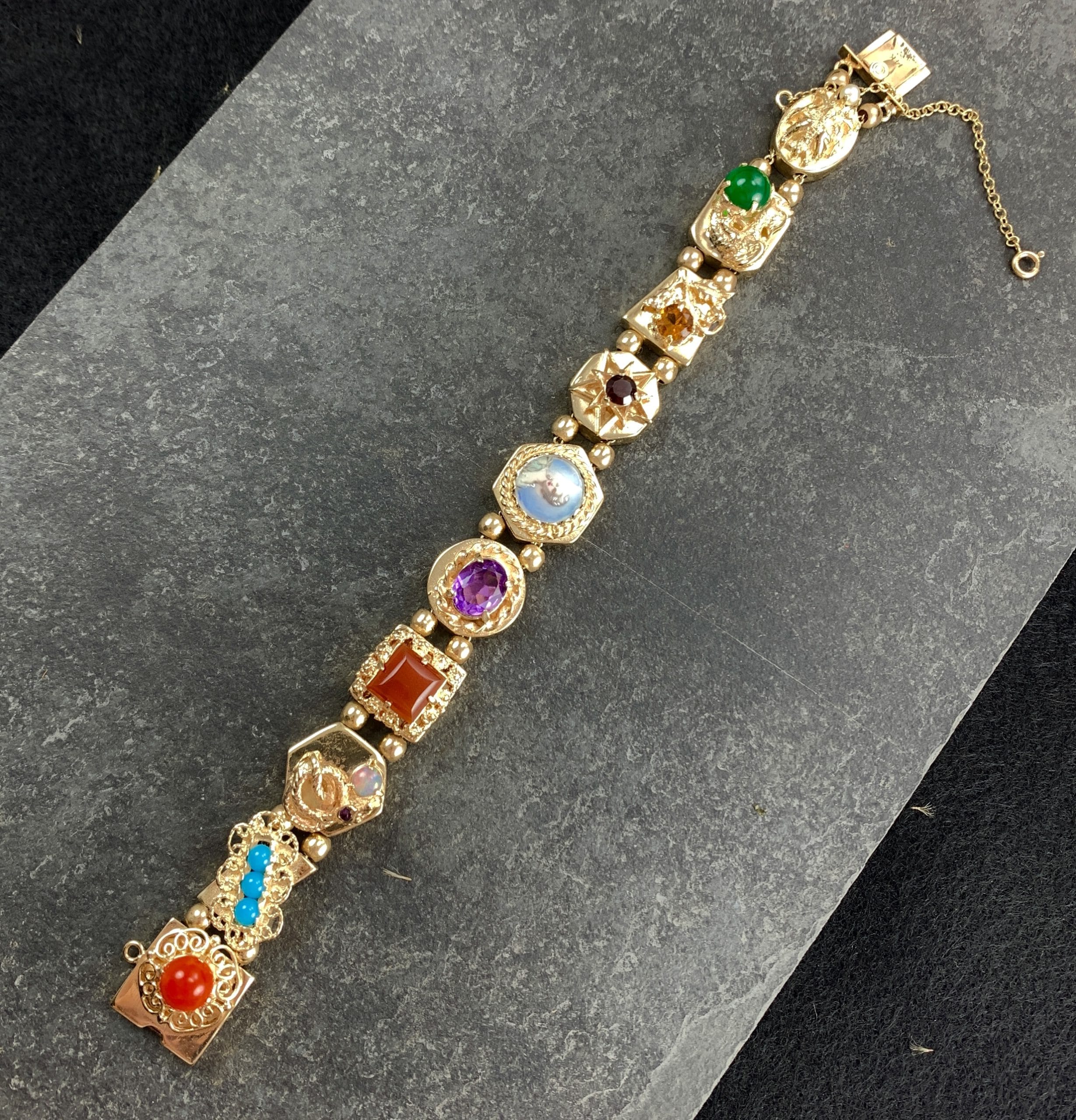 Vintage Artistic Multi Stone Bracelet with Gems and Enamel in 14k Yellow  Gold (A2486) - Summit Jewelers | 7821 Big Bend Blvd. | Webster Groves, MO |  63119