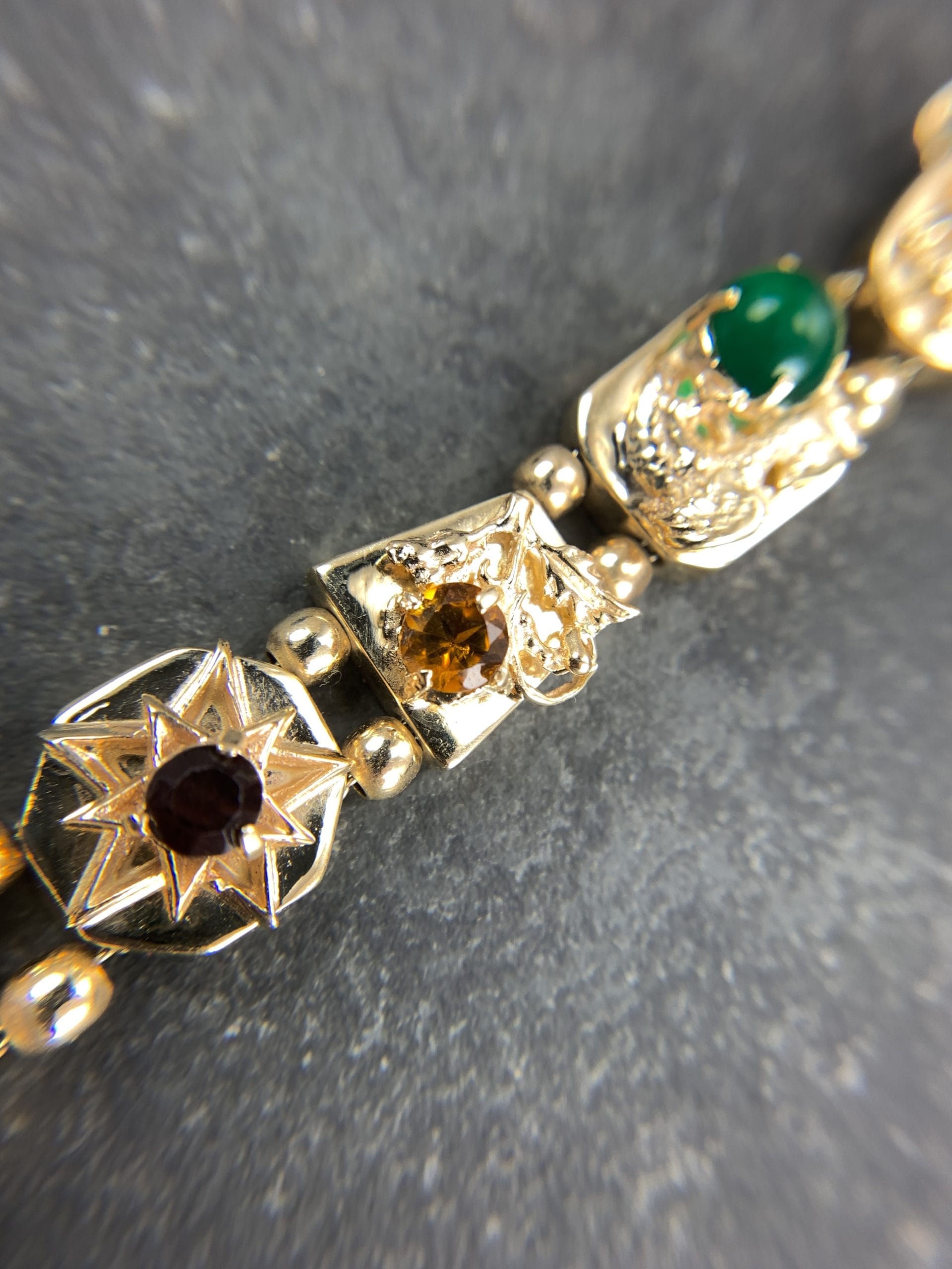 Vintage Artistic Multi Stone Bracelet with Gems and Enamel in 14k Yellow  Gold (A2486) - Summit Jewelers | 7821 Big Bend Blvd. | Webster Groves, MO |  63119