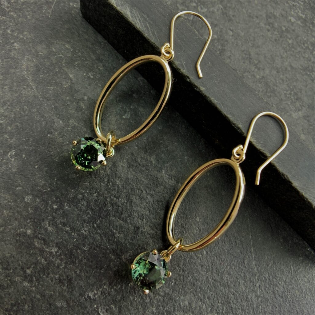 Green Sapphire Dangle Earrings (E3468)