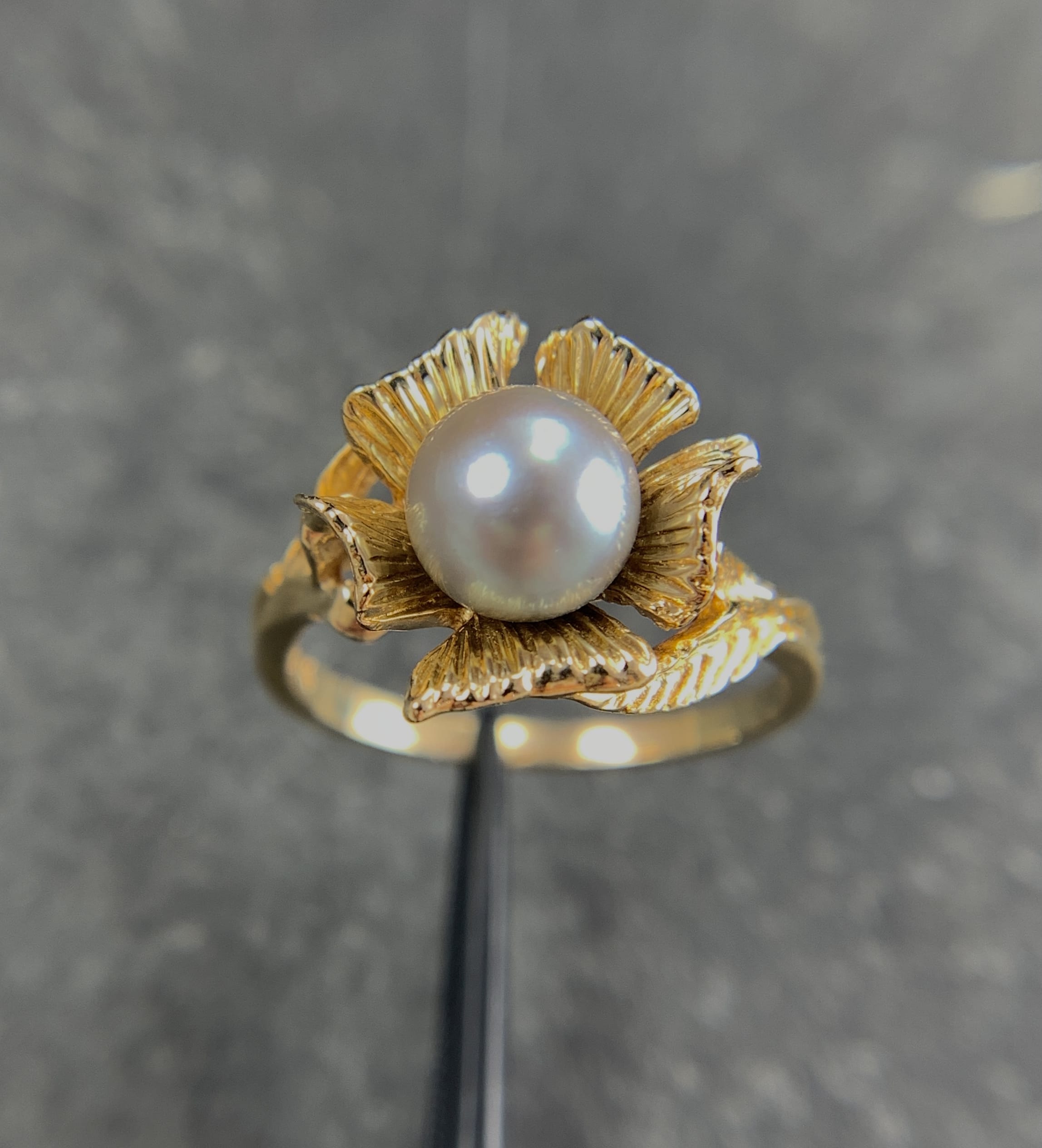 New flower pearl ring women gold