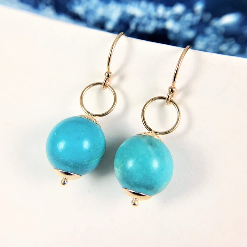 14k Gold Turquoise Bead Dangle Earrings (e3521)