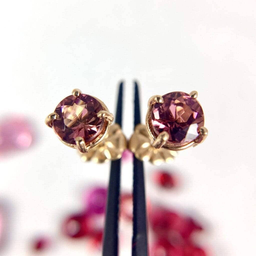 14k Gold Pink Tourmaline Stud Earrings (E3519)