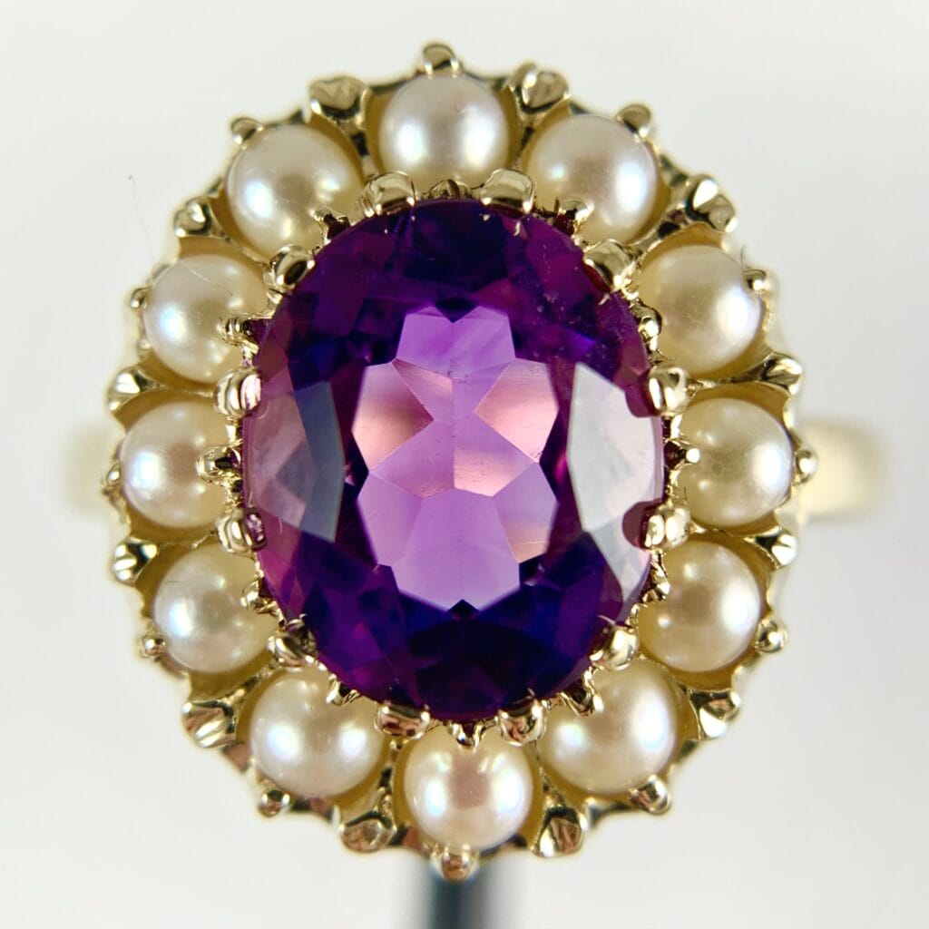 Vintage Amethyst with Pearl Halo Ring (A2612)